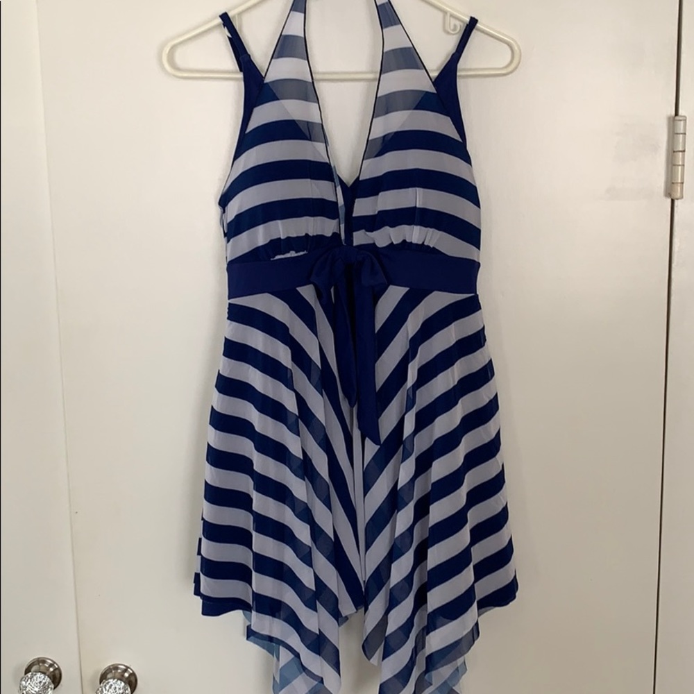 NWT Navy Stripe Bathing Suit Dress Sz 12-14